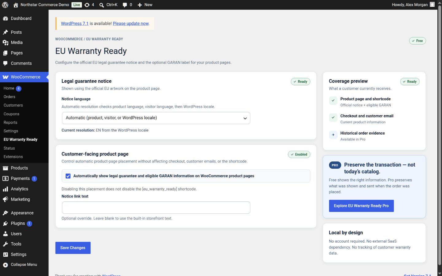 EU Warranty Ready settings