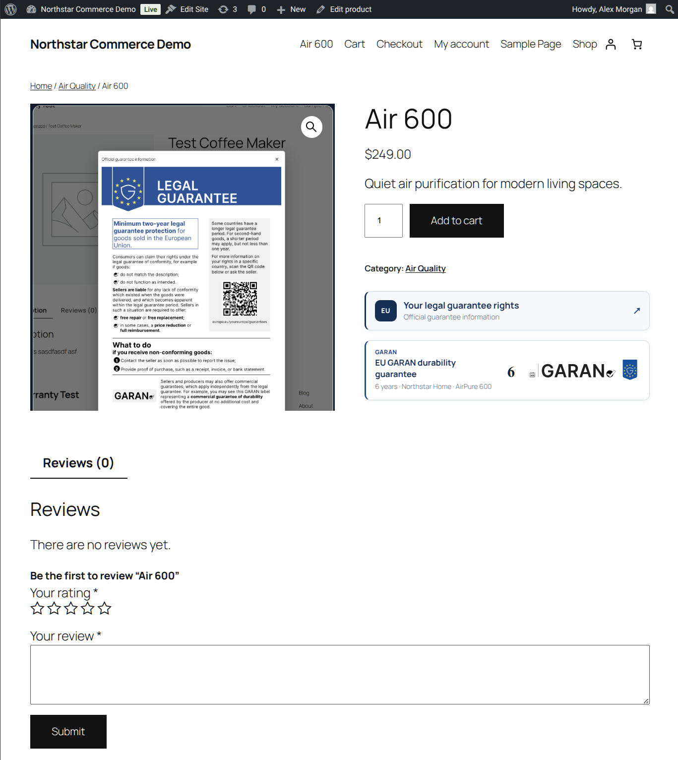 EU Warranty Ready on a product page